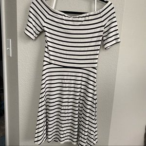 White House Black Market off the shoulder stripe fit and flare dress size Small